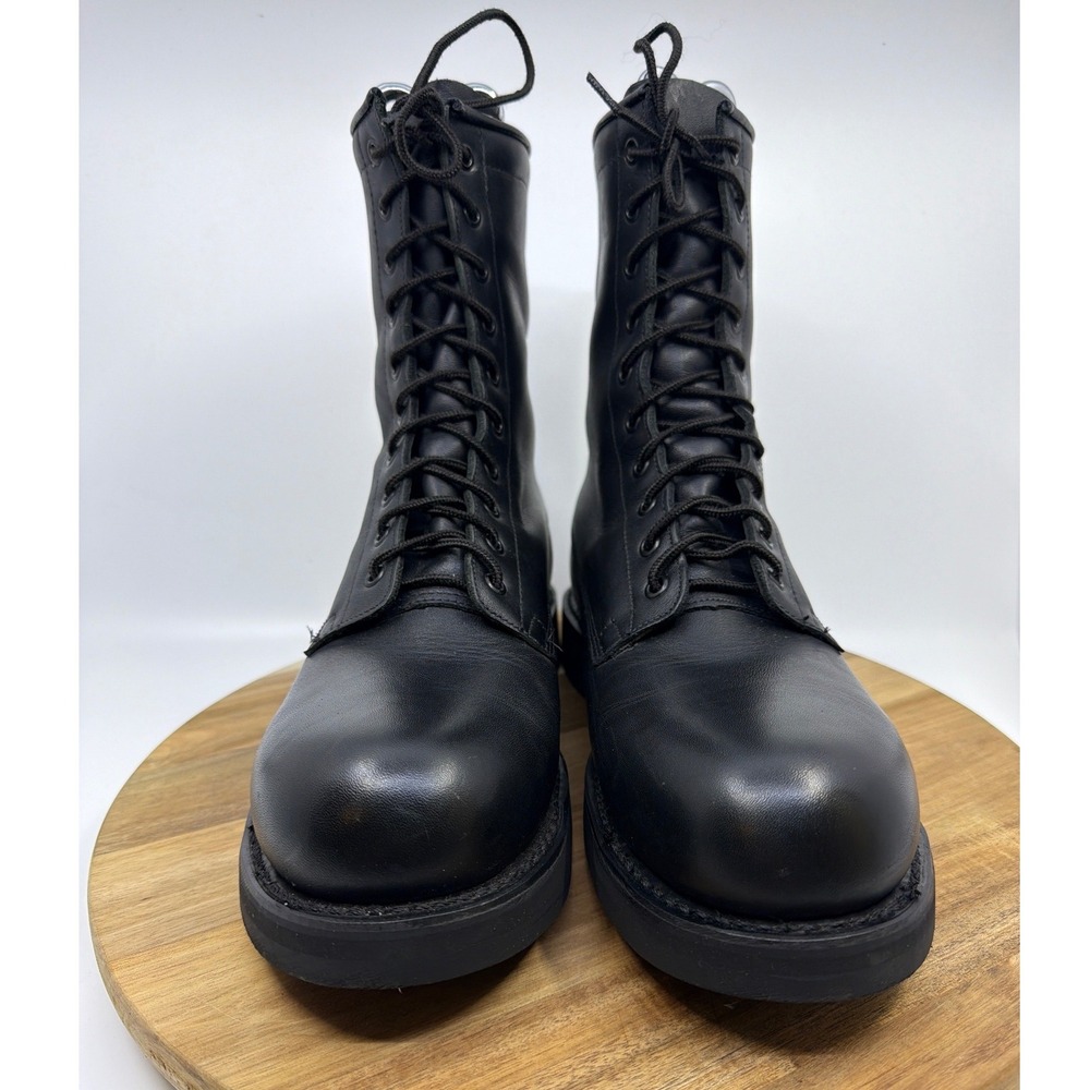 Addison Shoe Company‎ Black Leather Military Combat Boots Vibram 10.5 R 063111 - Picture 4 of 12